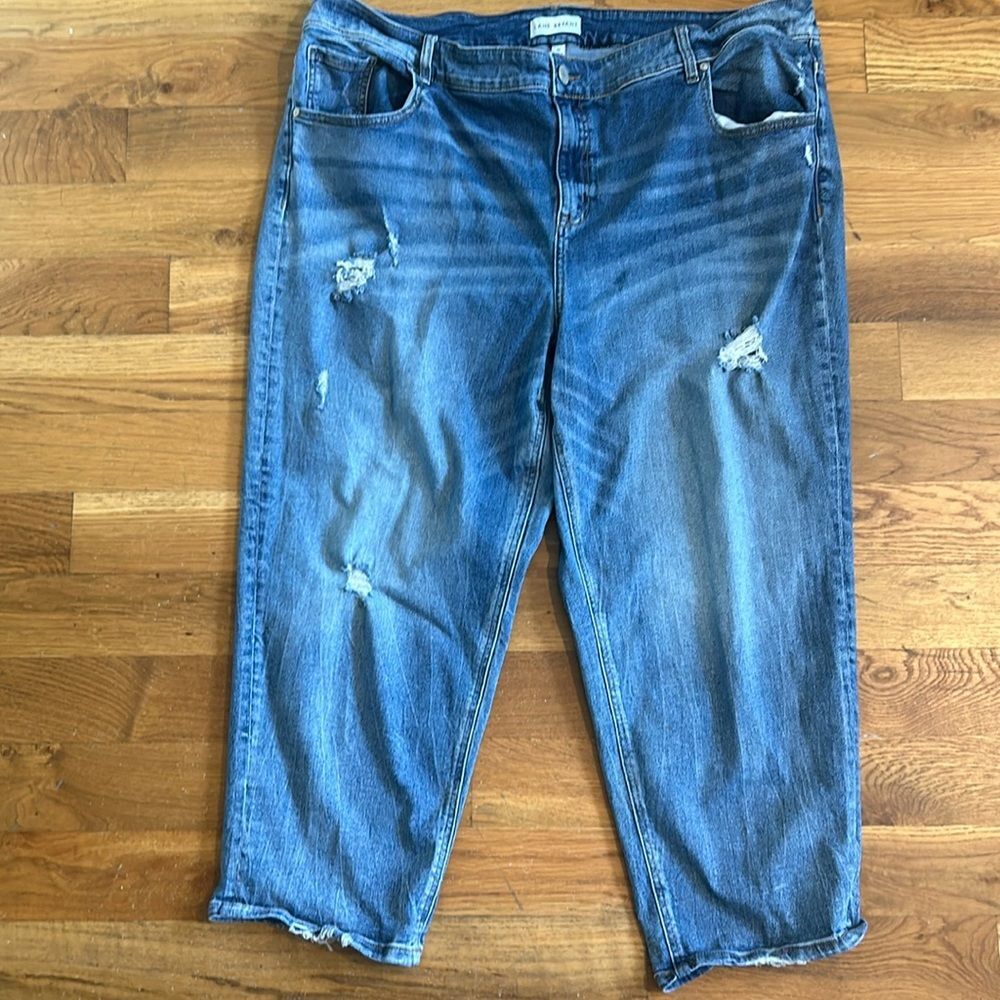 Lane Bryant High Rise Girlfriend Crop Jeans 24 Distressed Straight Leg Denim